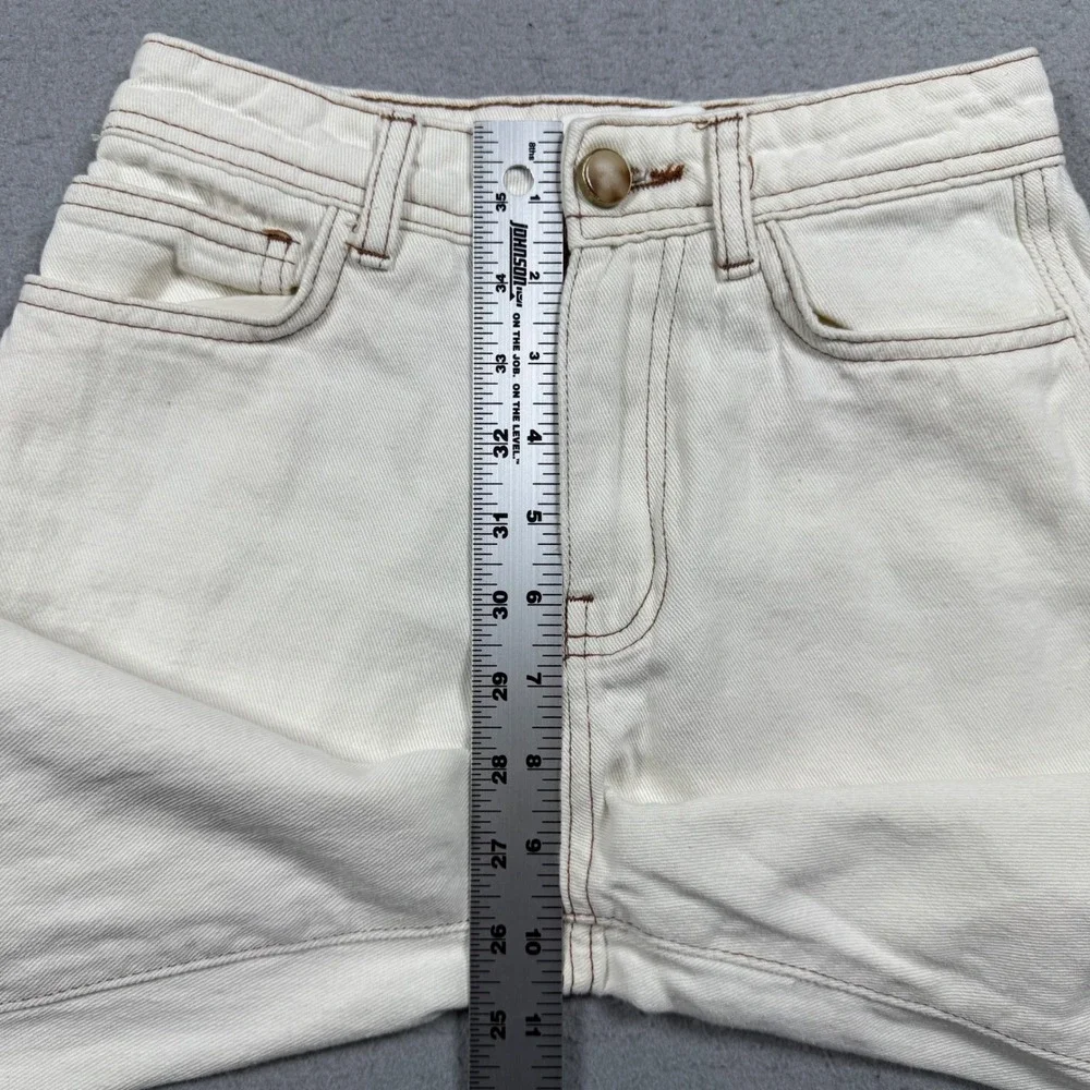 Zara Womens Cream Wide Leg Pants Contrast Stitch Cotton Linen Blend Size 0